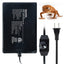 Reptile heating pad with adjustable power control, plug, and gecko on white background
