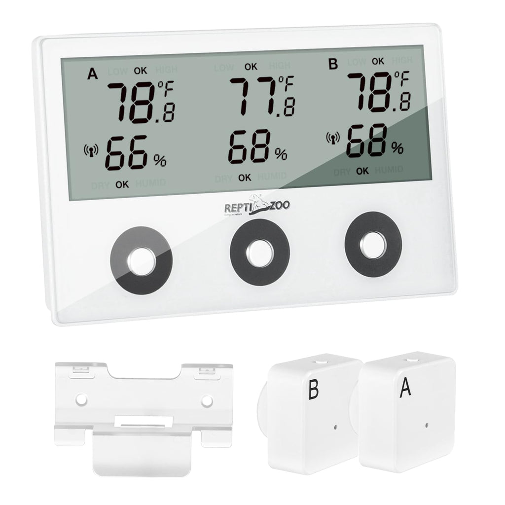 REPTI ZOO 3-Channels Wireless Reptile Thermometer and Humidity Gauge Large Screen Display