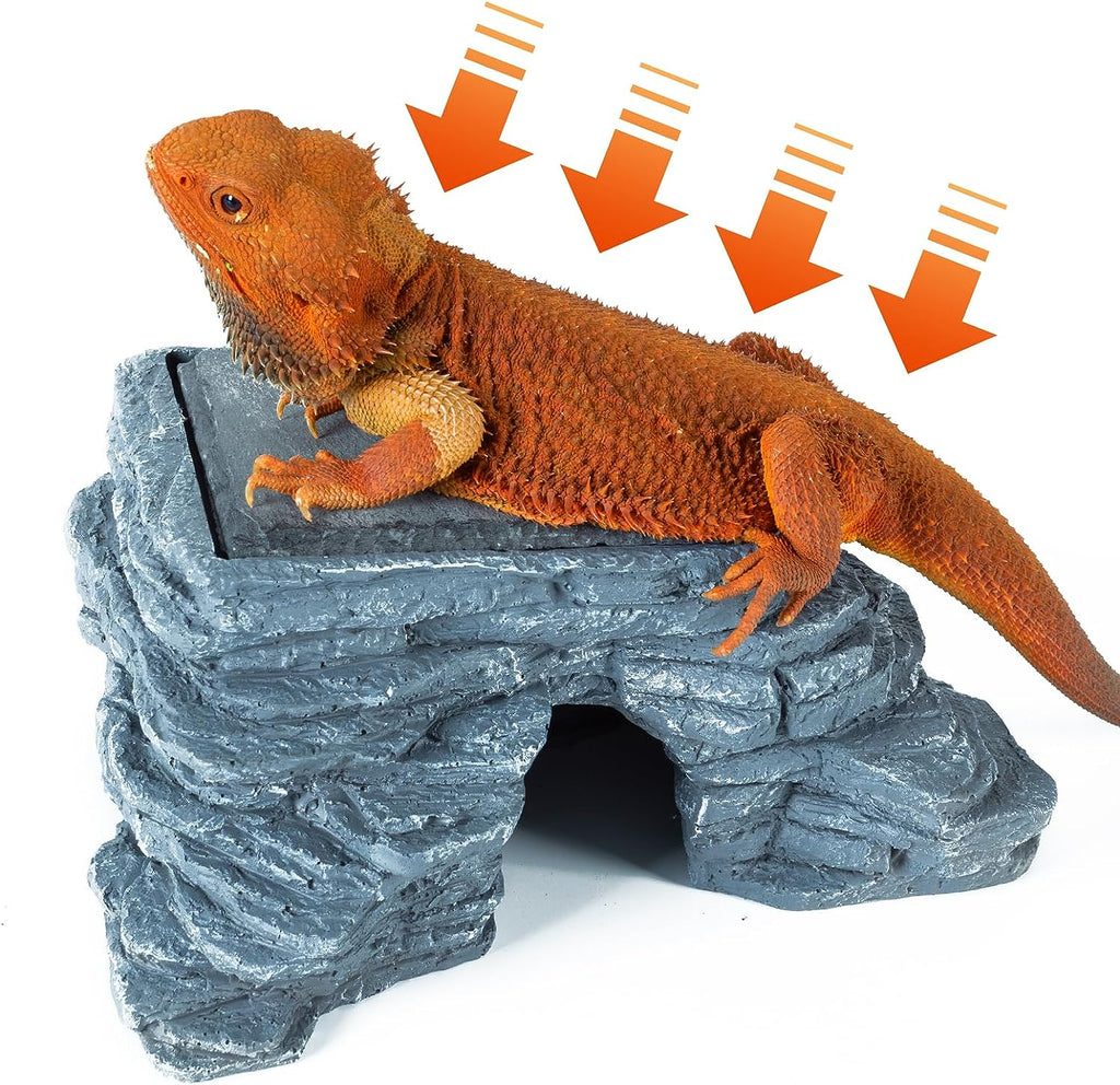 REPTI ZOO Reptile Hide Cave with Heat Storage Basking Platform