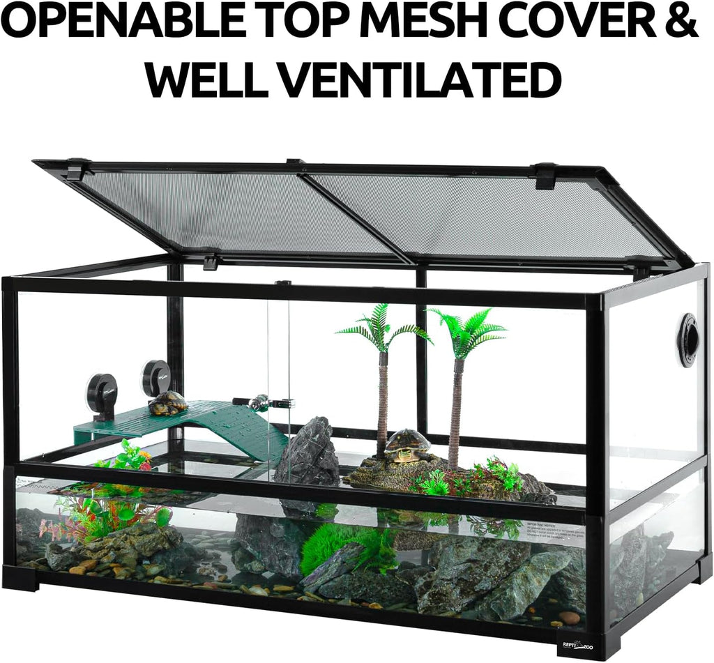 REPTIZOO 50 Gallon Large Turtle Tank Aquarium, 36"×18"×18" Tortoise Habitat Water-Land Ecological Turtle Tank with Drainage System Aquatic Turtle Tank Aquarium, Terrarium for Tree Frogs, Salamanders
