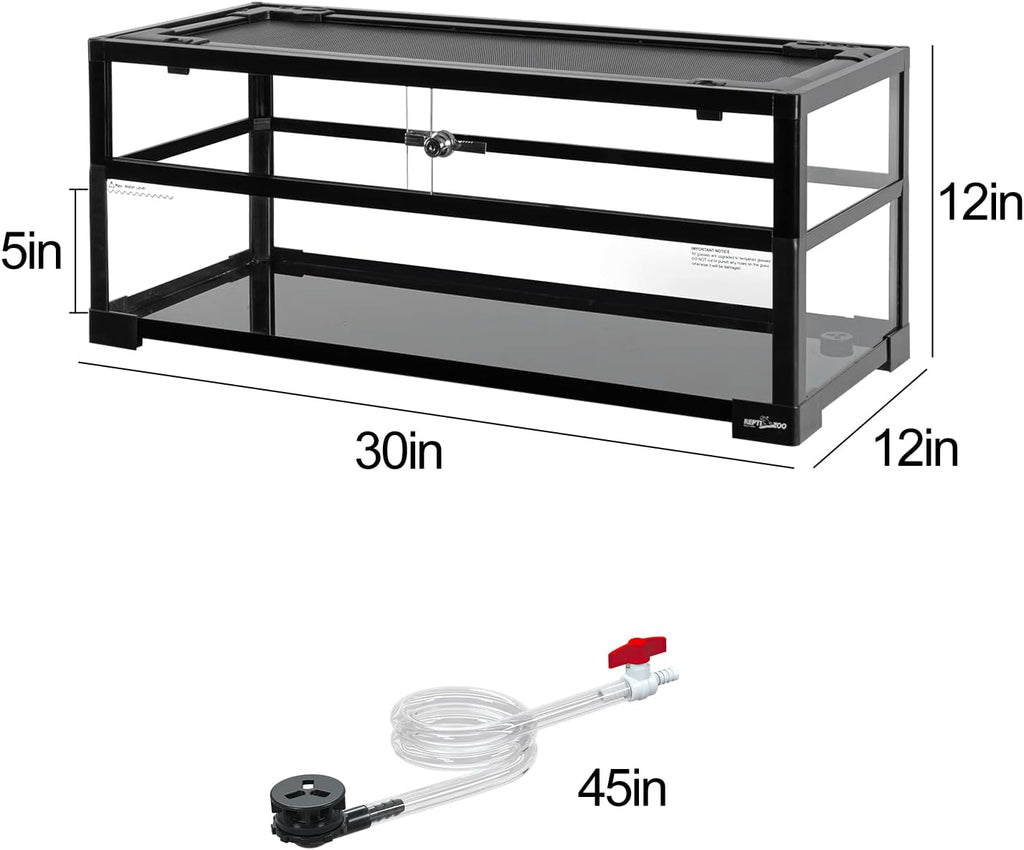 Turtle Tank Aquarium, 30"×12"×12" Water-Land Ecological Tortoise Tank Kit with Drainage System