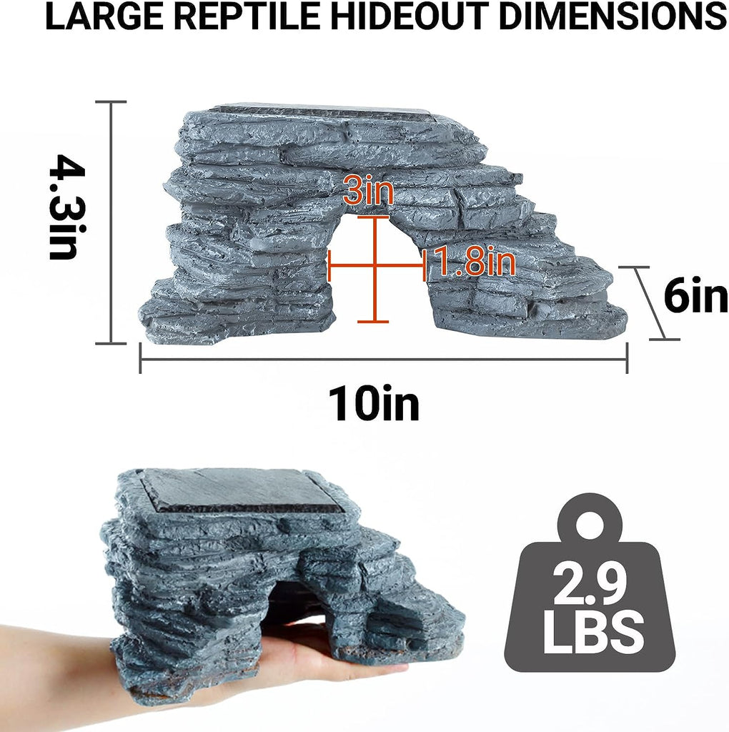 REPTI ZOO Reptile Hide Cave with Heat Storage Basking Platform