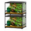 Stackable glass reptile terrariums with front opening, jungle decor, and green plants