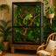 Large glass reptile terrarium with branches, plants, and a chameleon inside