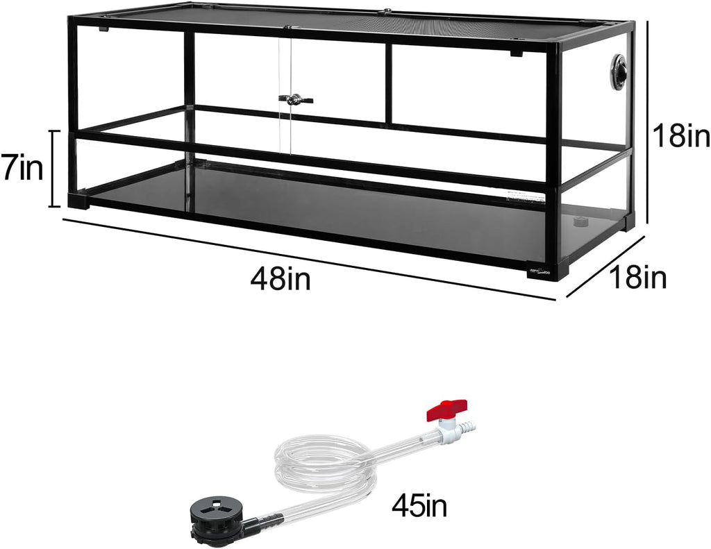 REPTIZOO 67 Gallon Large Turtle Tank Aquarium, 48"×18"×18" Tortoise Habitat Water-Land Ecological Turtle Tank with Drainage System