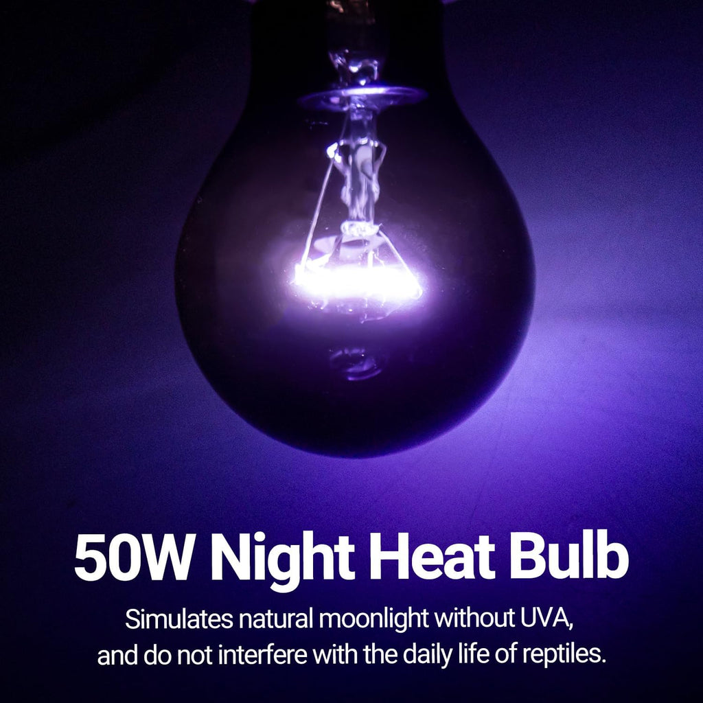 2PCS Purple Reptile Night Heat Lamp, 50W Moonlight Heat Bulb Infrared Heating Lamp for Bearded Dragon, Lizard, Snake, Turtle