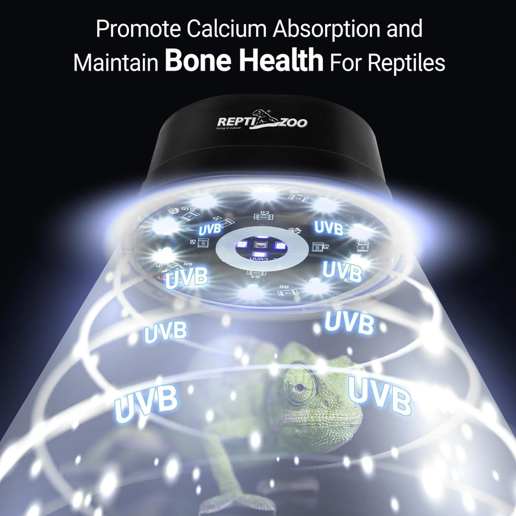 REPTI ZOO UVB Reptile Light with Dimming, UVB Reptile Heat Lamp with Controller, Adjustable UVB LED Basking Heat Bulb Fixture for Rainforest & Desert Reptiles Terrariums Tank