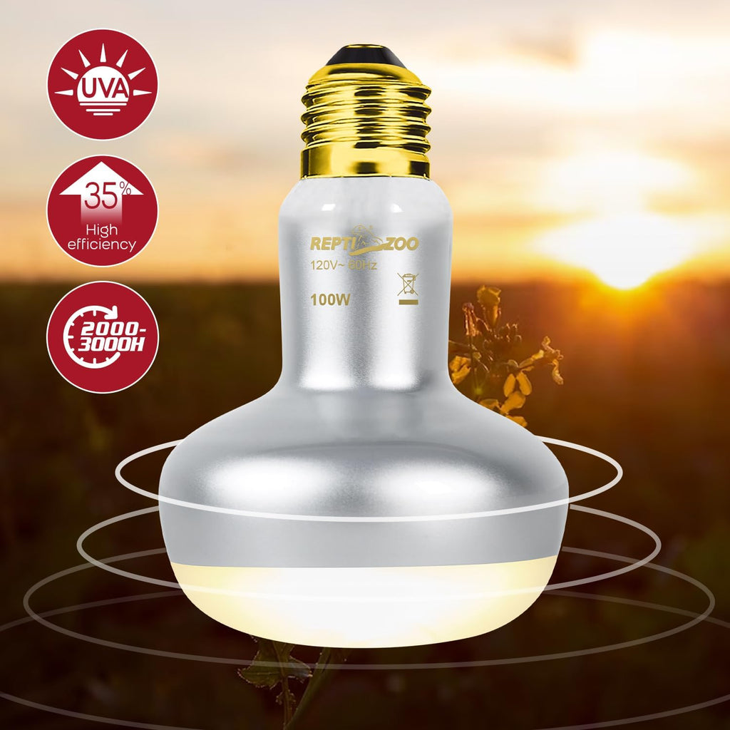 REPTIZOO Reptile Heat Lamp Bulb and UVB 10.0 Reptile Light Combo Pack, 100W Intense Basking Spot Light UVA Heat Lamp Bulb, 26W Energy Saving UVA UVB Bulb Spiral Compact Bulb