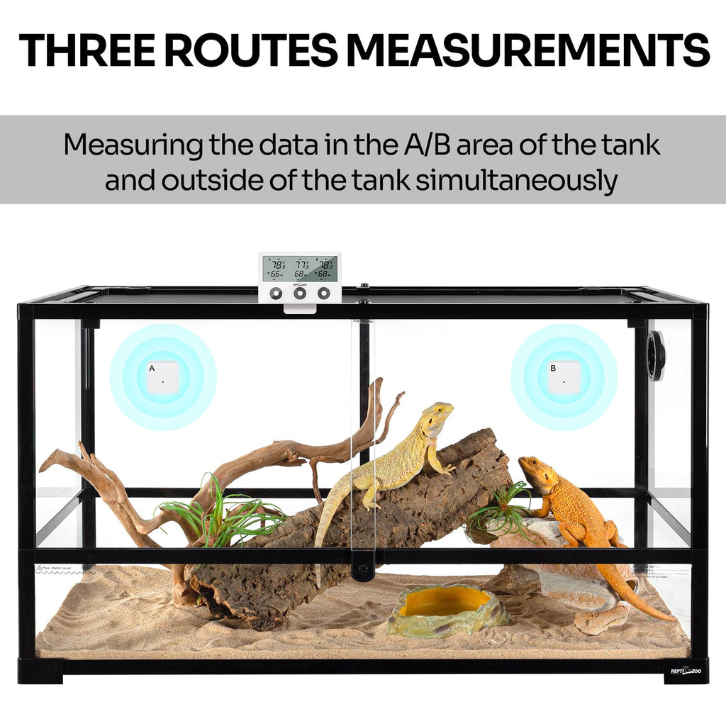 REPTI ZOO 3-Channels Wireless Reptile Thermometer and Humidity Gauge Large Screen Display