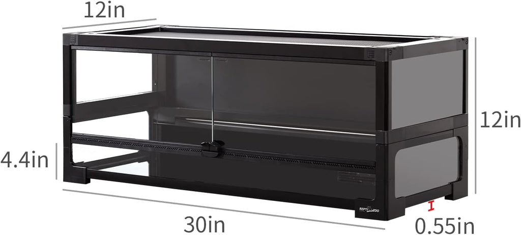 Collapsible Reptile Tank 20 Gallon 30"x12"x12" Tempered Glass Reptile Terrarium with Black PVC Back