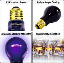 Load image into Gallery viewer, 2PCS Purple Reptile Night Heat Lamp, 50W Moonlight Heat Bulb Infrared Heating Lamp for Bearded Dragon, Lizard, Snake, Turtle