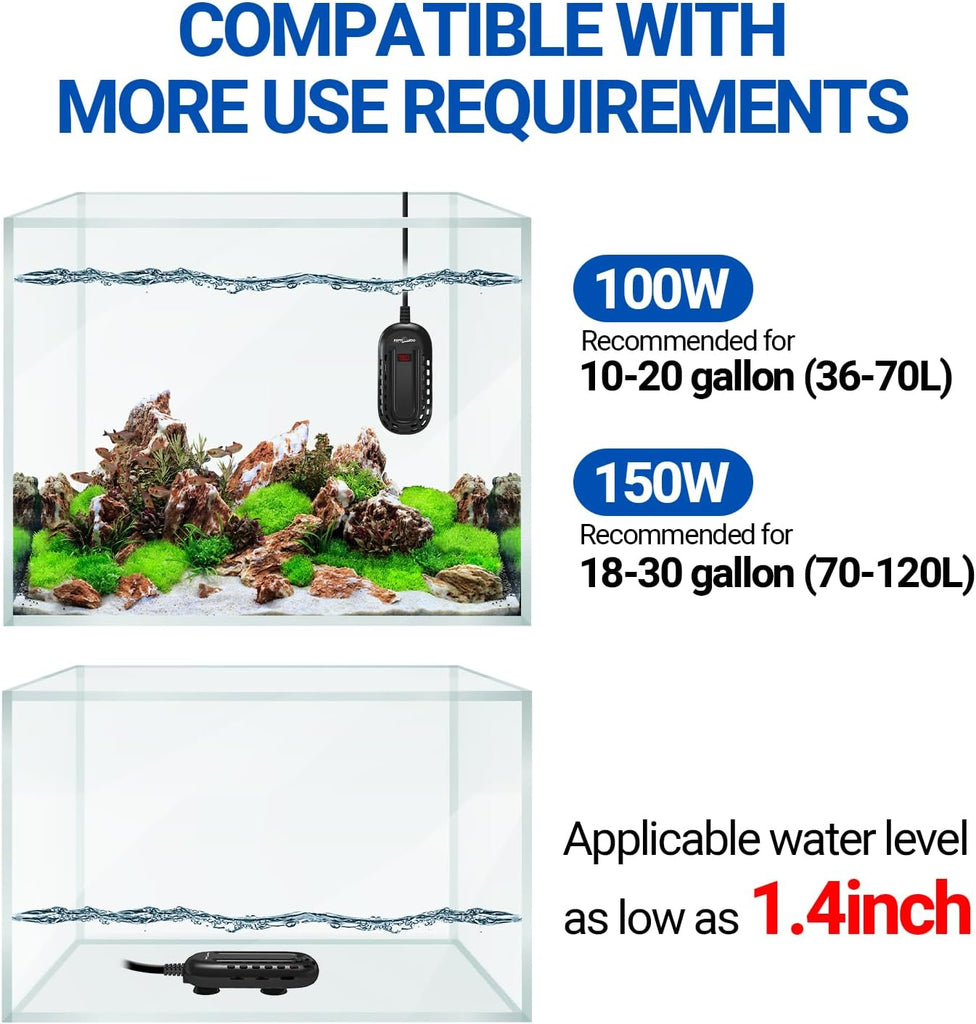 REPTIZOO 100W Aquarium Heater, 78℉ Preset Turtle Heater with LED Digital Display Submersible Mini Fish Tank Heater for 10-20 Gallons Tank, Aquarium Tank Heater for Turtle Betta Fish Tree Frogs