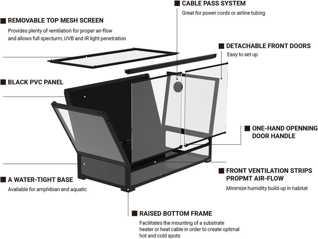 Collapsible Reptile Tank 20 Gallon 30"x12"x12" Tempered Glass Reptile Terrarium with Black PVC Back