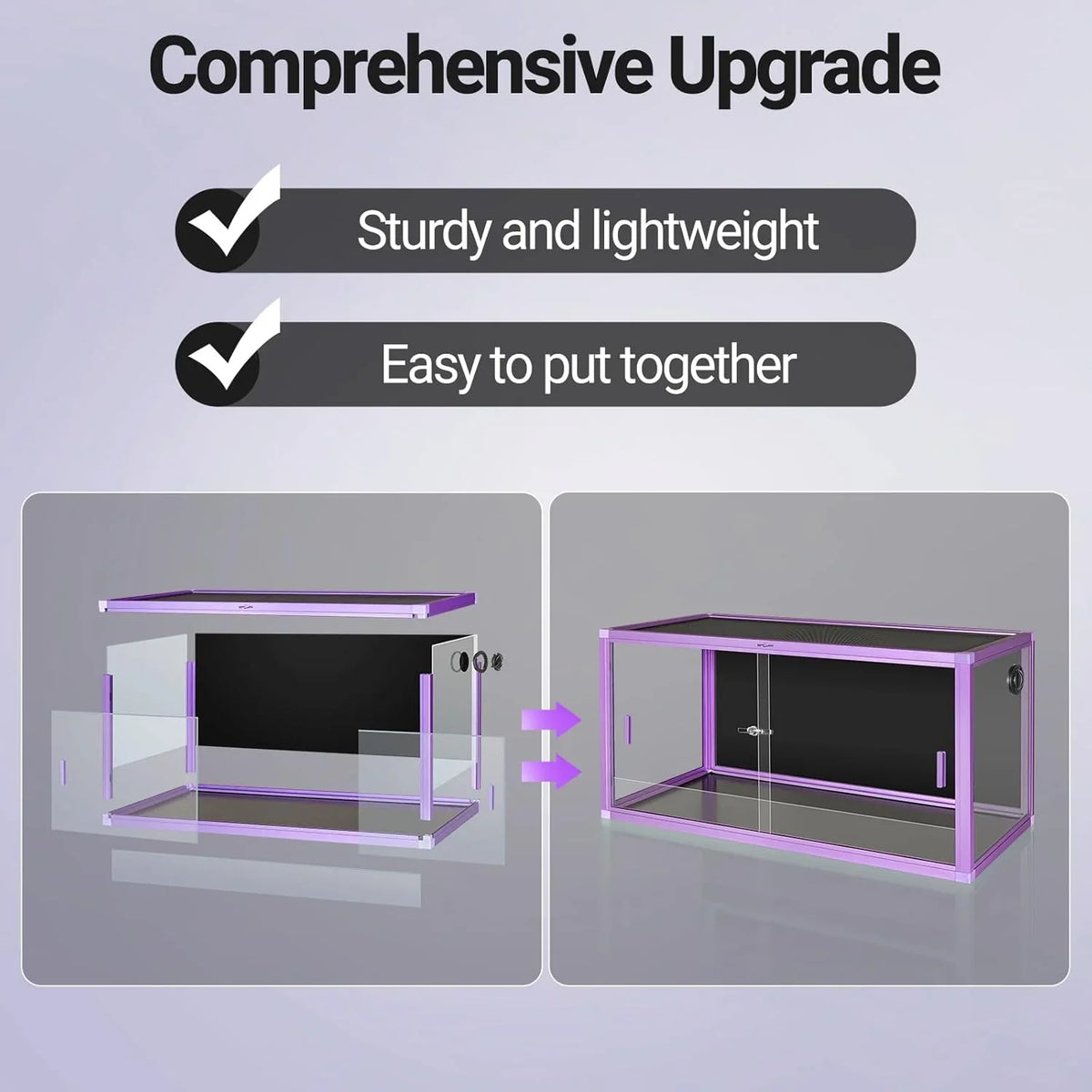 New Arrival Purple Reptile Glass Terrarium Aluminum Alloy tank