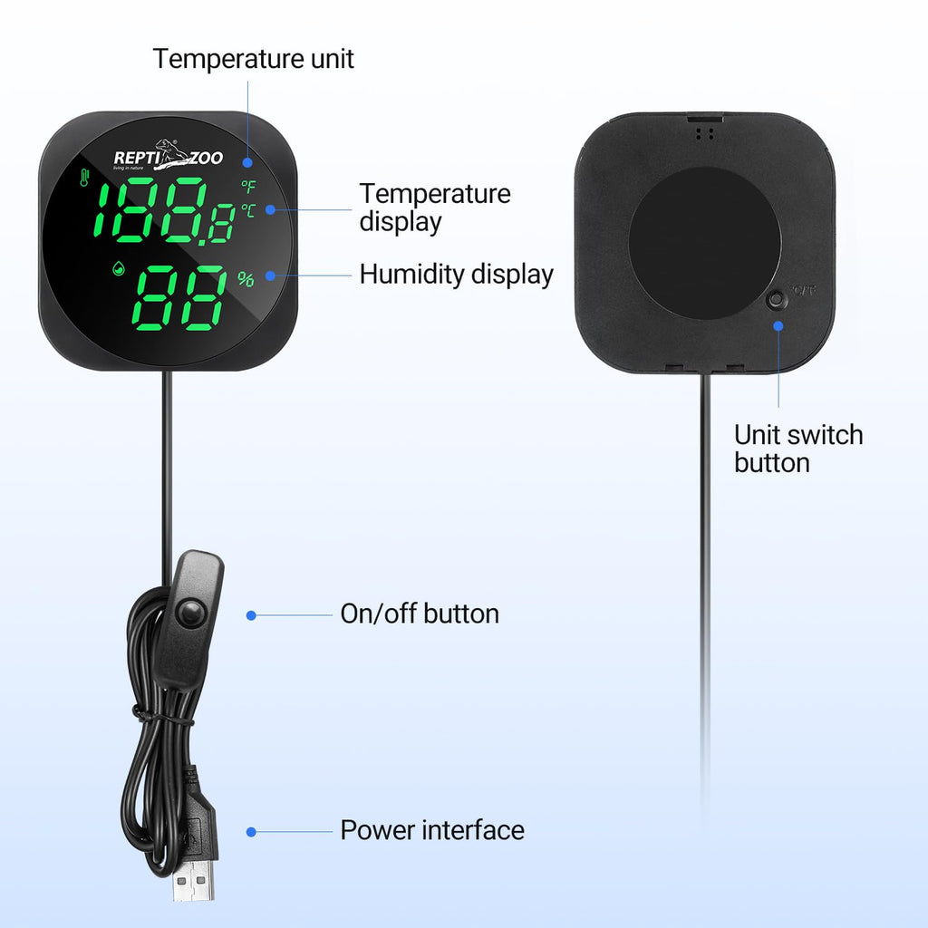 REPTI ZOO LED Thermometer Hygrometer for Reptile Terrarium Pet Rearing Box, Reptile Tank