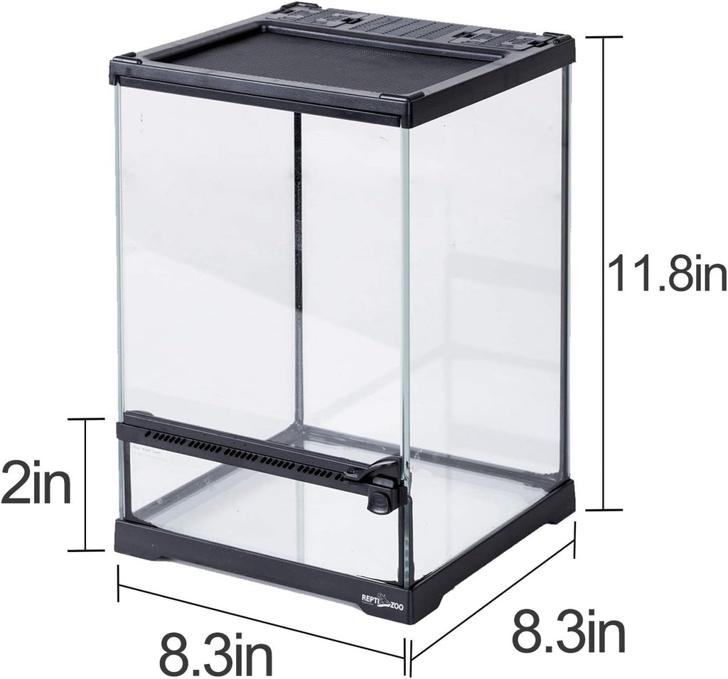 REPTIZOO Glass Terrarium Tank 8"x8"x12", Front Opening Door Full View Visually Appealing Mini Reptile or Amphibians Habitat