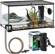 Load image into Gallery viewer, 10 Gallon Turtle Tank 20" x 12" x 10" starter Kit with Drainage System, Turtle Basking Platform and Quiet Aquarium Corner Internal Filter