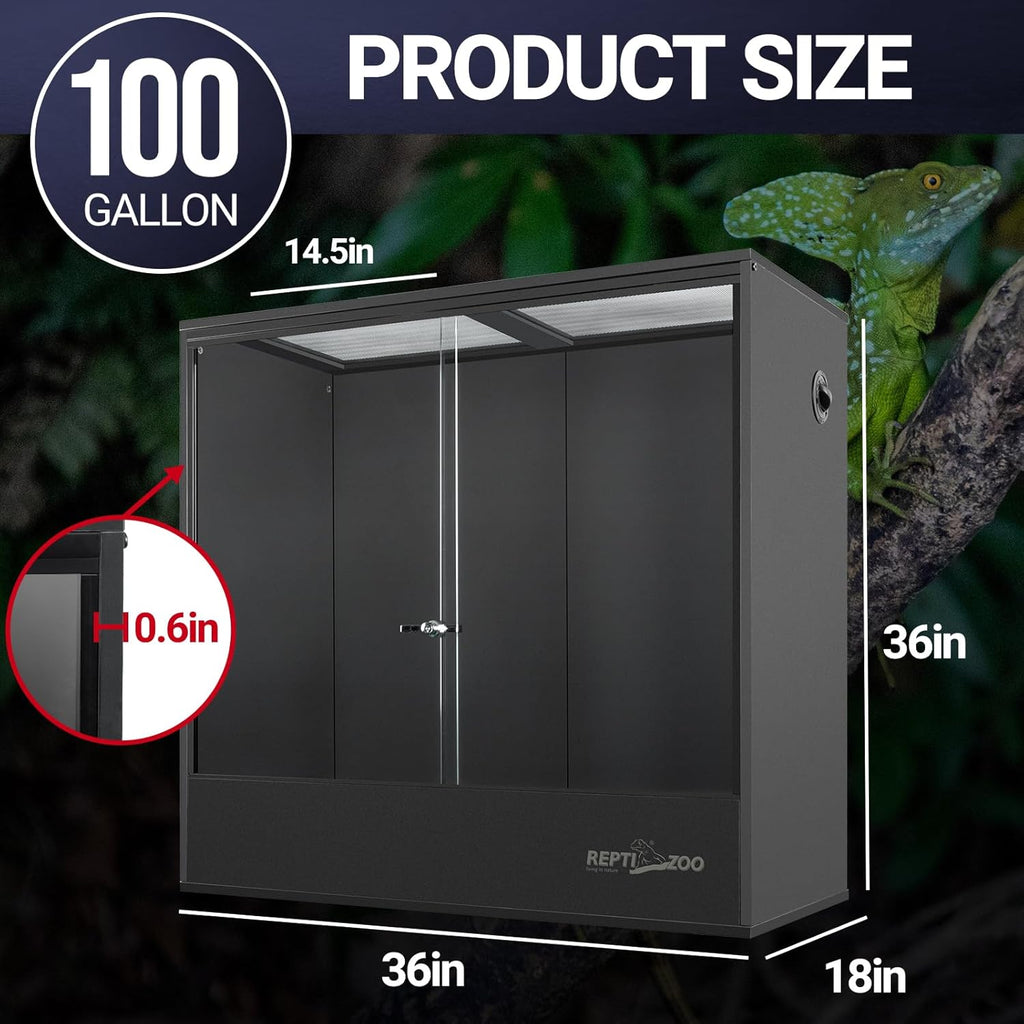 REPTIZOO 30/67/100 Gallon PVC Reptile Tank for Chameleon Frog Gecko Lizard Arboreal Terrarium with Sliding Door & Screen Ventilation
