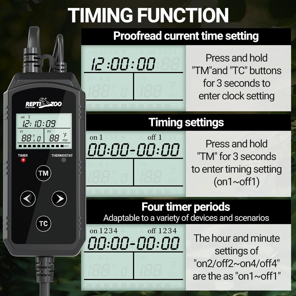 REPTIZOO Timing Thermostat 2 in 1 PID Temperature Controller with Timer