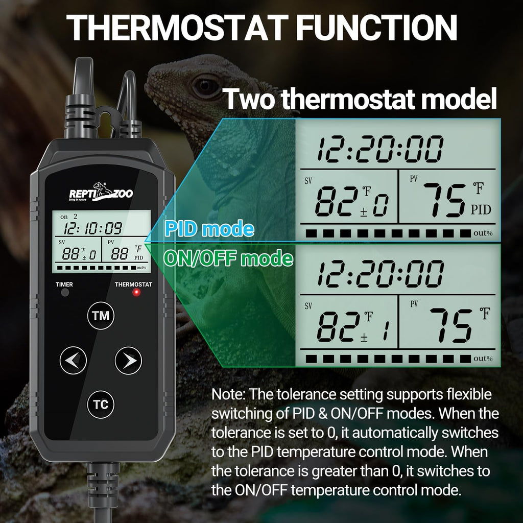 REPTIZOO Timing Thermostat 2 in 1 PID Temperature Controller with Timer