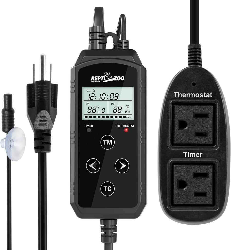REPTIZOO Timing Thermostat 2 in 1 PID Temperature Controller with Timer