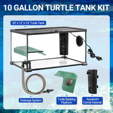Load image into Gallery viewer, 10 Gallon Turtle Tank 20" x 12" x 10" starter Kit with Drainage System, Turtle Basking Platform and Quiet Aquarium Corner Internal Filter