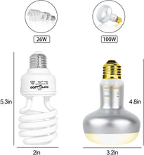 Load image into Gallery viewer, REPTIZOO Reptile Heat Lamp Combo Pack with Dual Reptile Light Fixture, 100W Intense Basking Spot Light UVA Daylight Heating Lamp & 26W Energy Saving UVA UVB Bulb Spiral Compact Bulb 10.0