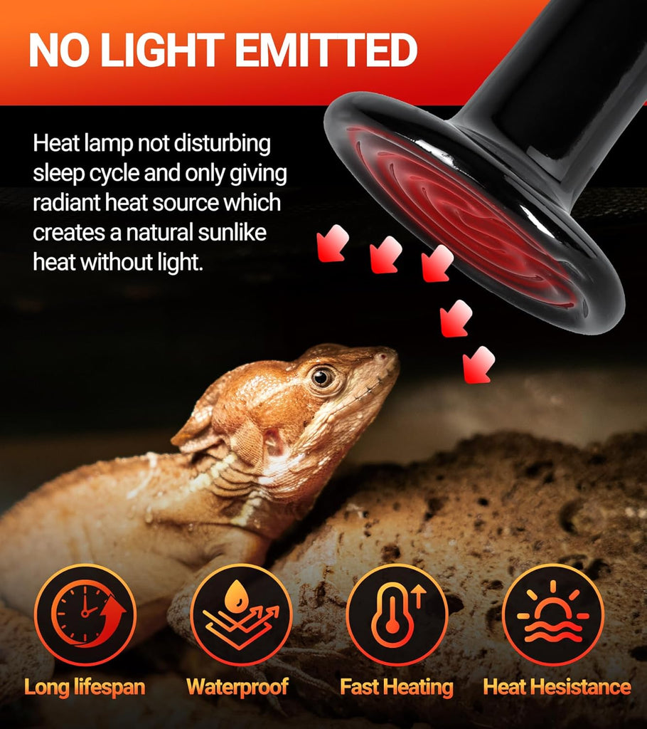 REPTI ZOO 100W Reptile Heat Lamp 2Pack Ceramic Heat Emitter Night Heat