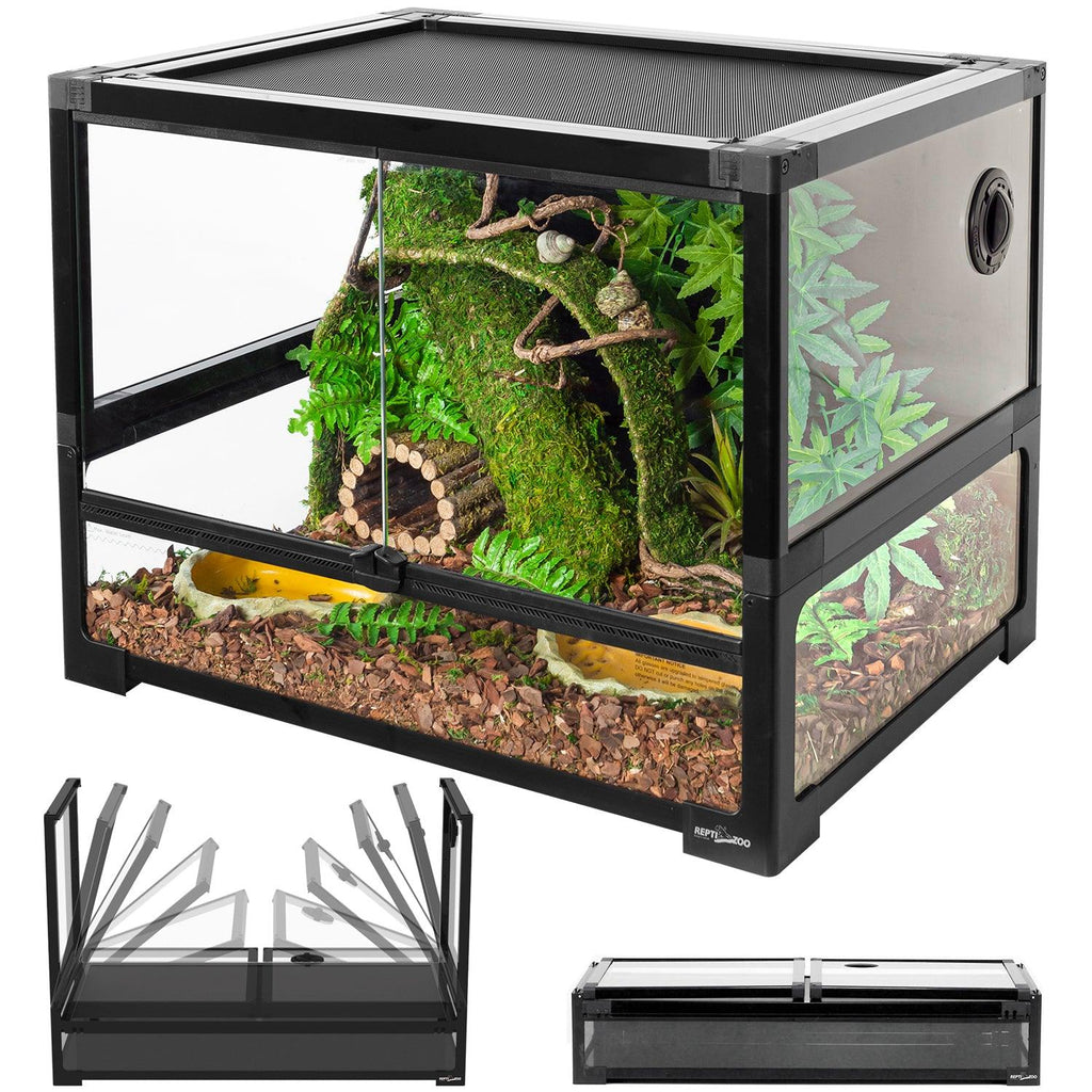 REPTI ZOO 33 Gallon Tempered Glass Reptile Large Terrarium Tank with Black PVC Back Panel Reptile Terrarium 24"x 18"x 18" Easy Folding NRK0107 - REPTI ZOO