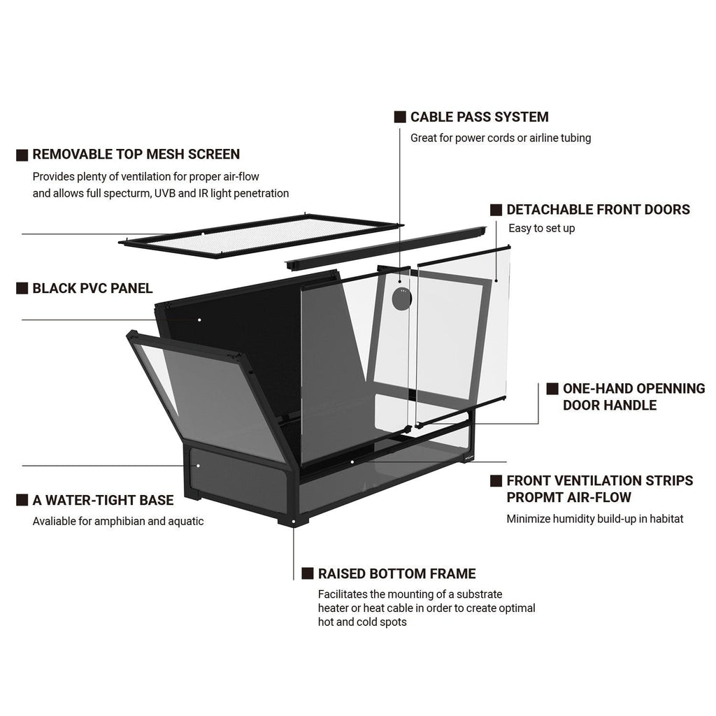 REPTI ZOO 120 Gallon Tempered Glass Reptile Large Terrarium Tank with Black PVC Back Panel Reptile Terrarium 48"x 24"x 24" Easy Folding NRK0127 - REPTI ZOO