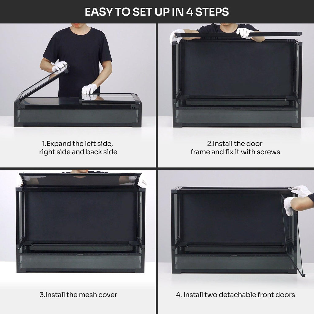 REPTI ZOO 120 Gallon Tempered Glass Reptile Large Terrarium Tank with Black PVC Back Panel Reptile Terrarium 48"x 24"x 24" Easy Folding NRK0127 - REPTI ZOO