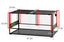 Glass reptile terrarium with mesh top, sliding doors, and dimensions labeled in inches.