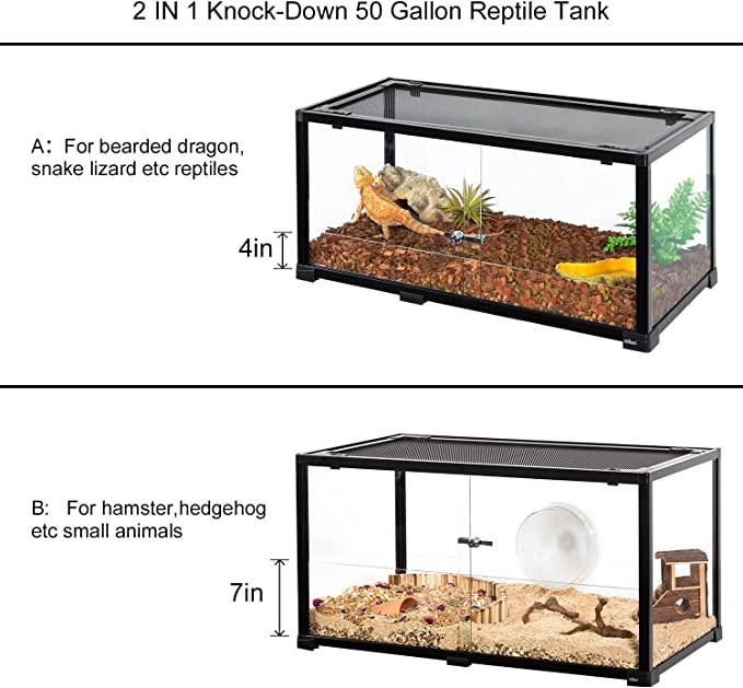 REPTIZOO 50 Gallon Reptile Terrarium, 2 in 1 Reptile Tank with Sliding Front Doors, 36" x 18" x 18" Bearded Dragon Tank - REPTI ZOO