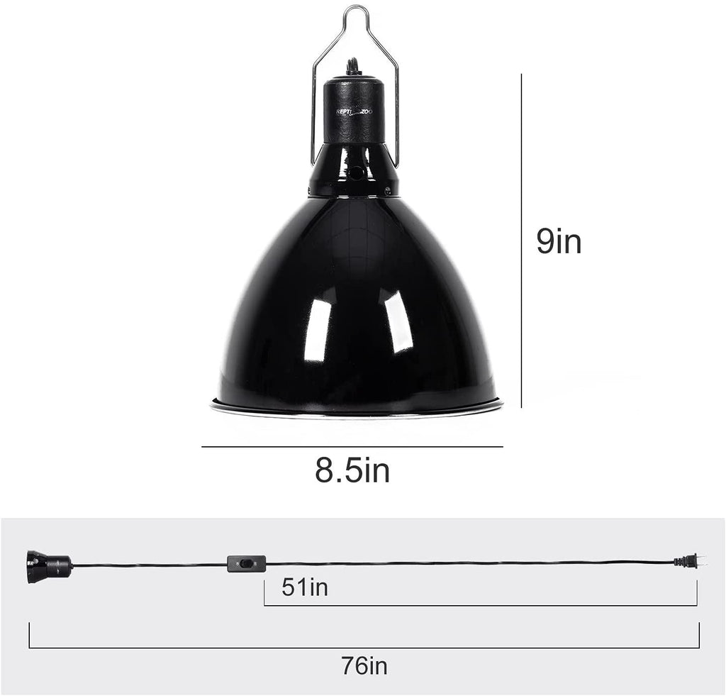 REPTI ZOO 8.5 inch Reptile Light Fixture 200W 2 in 1 E26 Base,Aquarium Dome Reptile UVB Light Socket Fixture (Without Bulbs) - REPTI ZOO