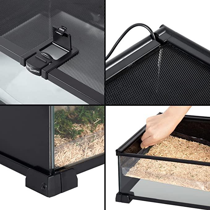 REPTIZOO 6 Gallon 20" x 12" x 6" Glass Reptile Terrarium with Top Feeding Reptile Habitat for Reptile Amphibians Snake Spider RAK08SG - REPTI ZOO
