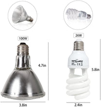 Load image into Gallery viewer, REPTIZOO Dual Reptile Lamp Fixture with 100W UVA Basking Spot Heat Lamp and 26W UVB 5.0 Energy Saving Bulb - REPTI ZOO