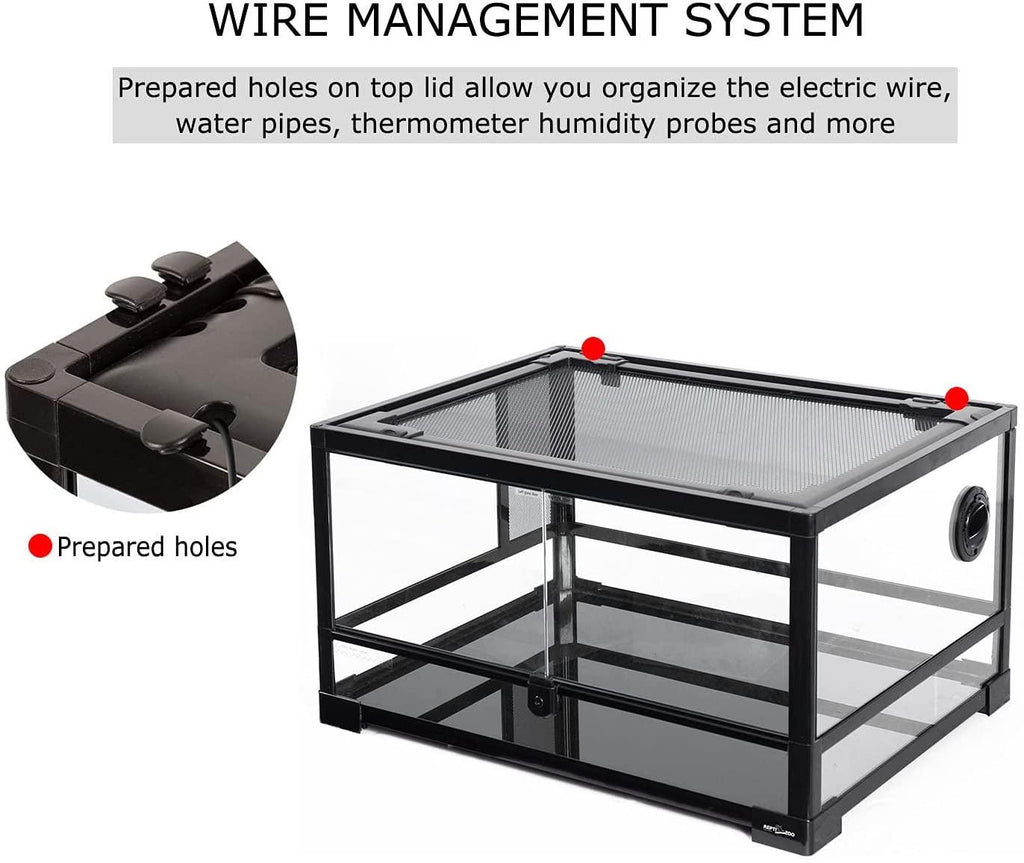 REPTIZOO 20 Gallon 24" x 18"x 12" Full Glass Reptile Enclosures , Front Double Opening Reptile Cages RK0117 - REPTI ZOO
