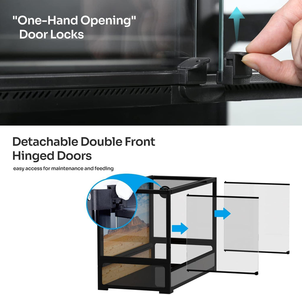 REPTI ZOO Easy Folding Reptile Terrarium 64 Gallon, Full Tempered Glass Reptile Tank 36" x 18"x 24", One-Hand Operation & 2-Minutes Assemble NRK0113 - REPTI ZOO