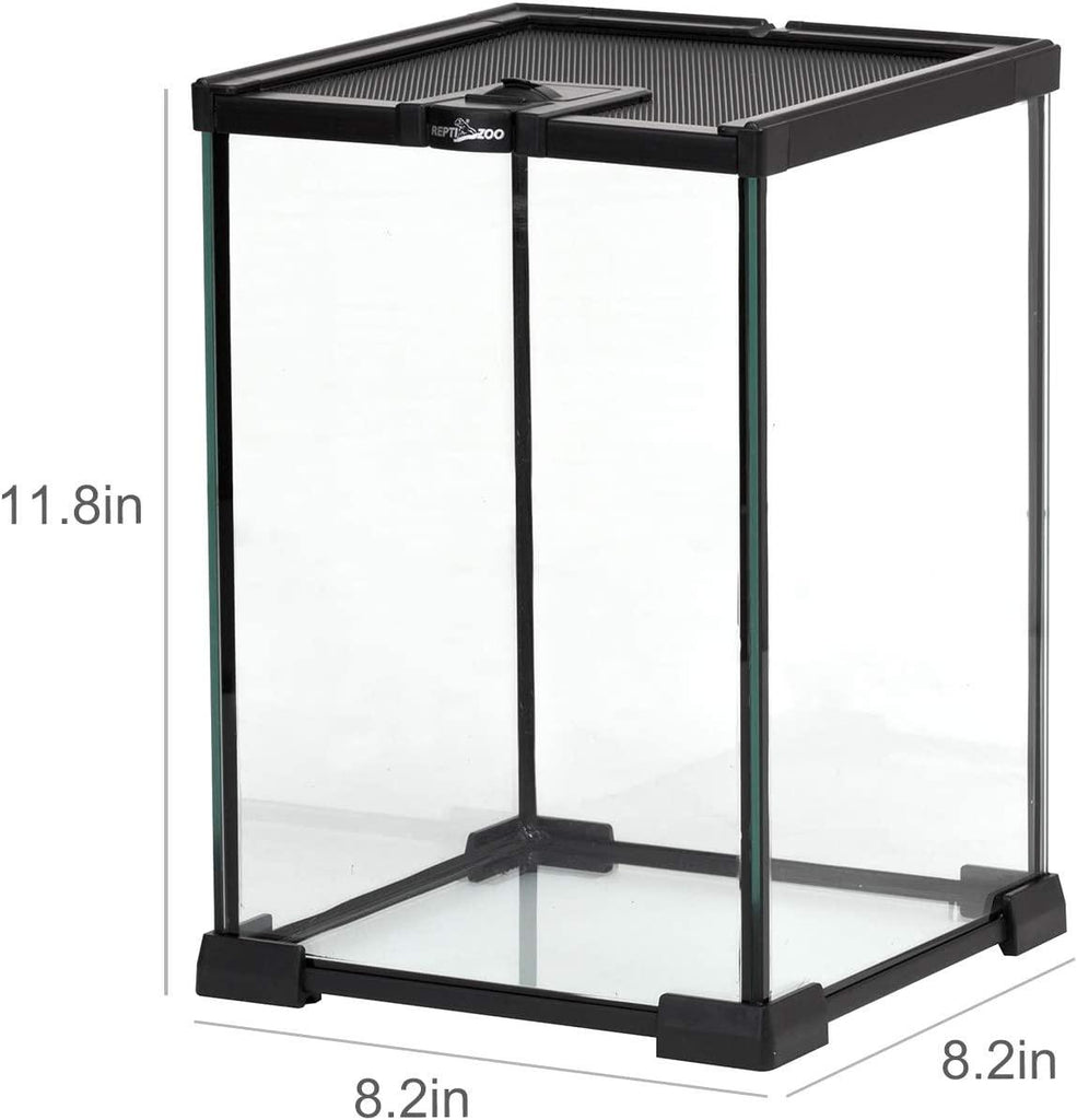 REPTIZOO Mini Reptile Glass Terrarium Tank 8" x 8" x 12" Full View Visually Appealing Top Feeding & Venlitation Small Reptile Glass Habitat - REPTI ZOO