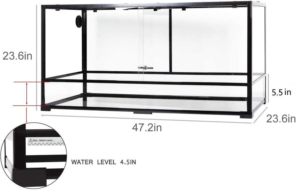 REPTI ZOO 120 Gallon 48" x 24" x 24" Large Glass Reptile Snake Terrarium, Tall & Wide Reptile Habitat Tank with Sliding Door Screen Ventilation RK0240 - REPTI ZOO