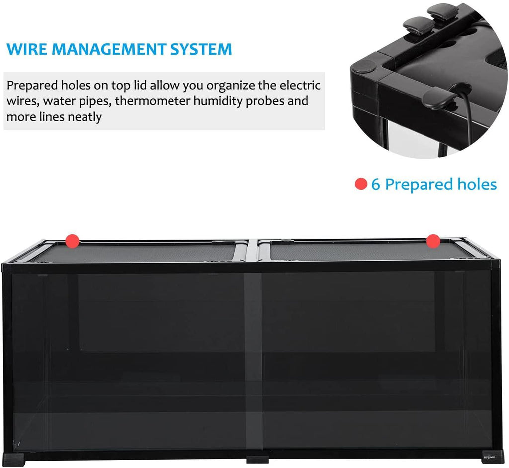 Full Tempered Glass 64 Gallon Reptile Terrarium 48" X 18" X 18", Black-Tinted ECO-Terrarium to Reduce Stress RKF0315B - REPTI ZOO