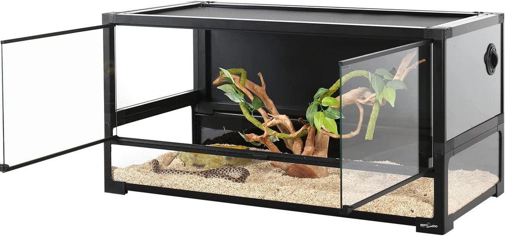 REPTI ZOO 50 Gallon Tempered Glass Reptile Large Terrarium Tank with Black PVC Back Panel Reptile Terrarium 36"x18"x18" Easy Folding NRK0114 - REPTI ZOO