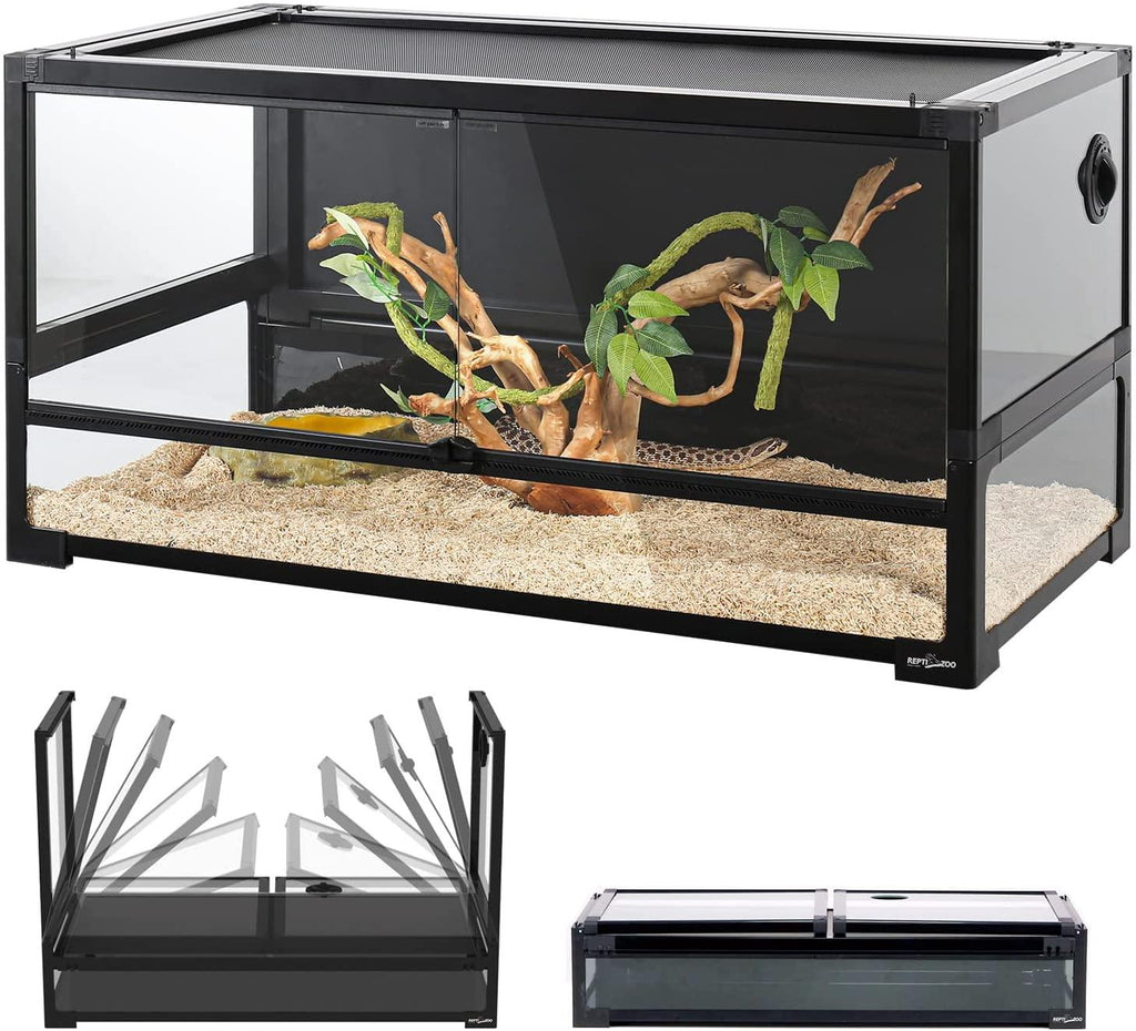 REPTI ZOO 50 Gallon Tempered Glass Reptile Large Terrarium Tank with Black PVC Back Panel Reptile Terrarium 36"x18"x18" Easy Folding NRK0114 - REPTI ZOO