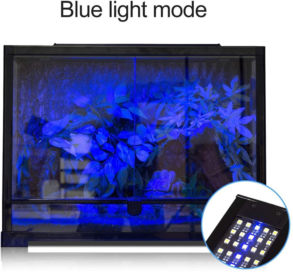 REPTI ZOO Reptile Aquarium Terrarium LED Light Ultra-thin Day and Night Light for Reptiles Aquarium Light, 3-Color Modes LED Light Hood 15W - REPTI ZOO