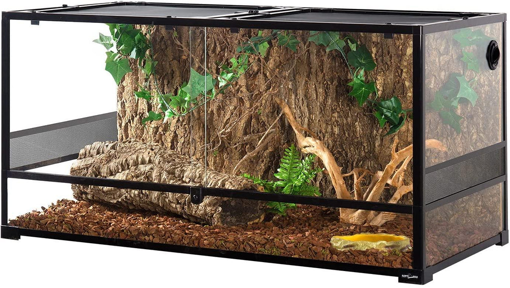 REPTIZOO 120 Gallon 48" x 24" x 24" Large Glass Reptile Terrarium, Tall & Wide Reptile Habitat Tank (Side Net Panel & Glass Switchable) RK0239 - REPTI ZOO