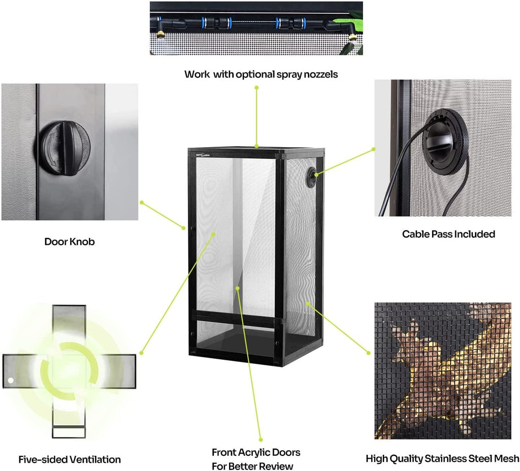 Foldable 48 Gallon Air Screen Cage, Vertical Reptile Terrarium 18" x 18"x 36" Reptile Tank for Chameleon Iguana PAC454590A - REPTI ZOO