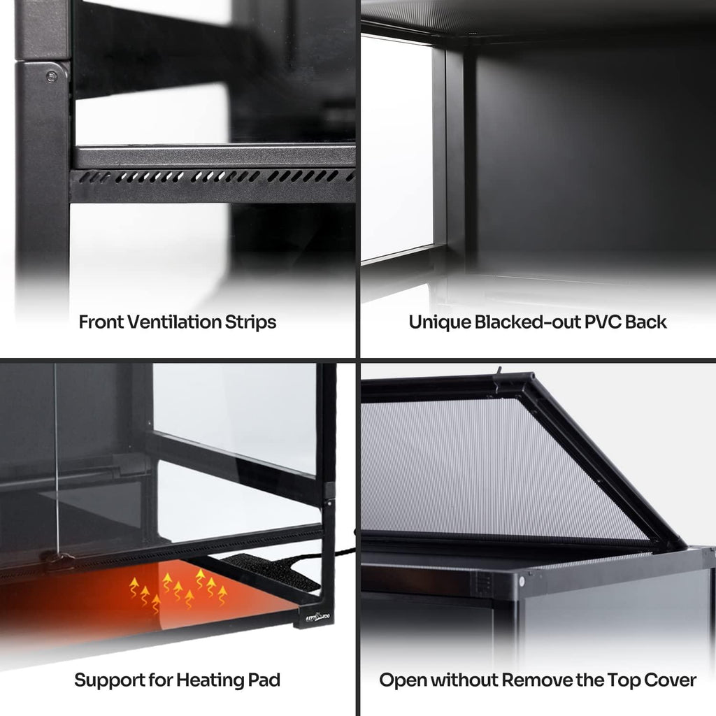 REPTI ZOO Easy Folding Reptile Terrarium 64 Gallon, Full Tempered Glass Reptile Tank 36" x 18"x 24", One-Hand Operation & 2-Minutes Assemble NRK0113 - REPTI ZOO