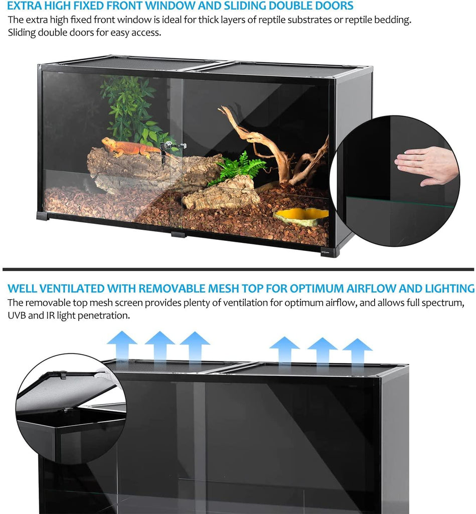 REPTI ZOO 2nd-Generation 120 Gallon Reptile Terrarium 48" x 24" x 24", Black-Tinted Glass ECO-Terrarium to Reduce Stress, Fully Knock-Down RKF0318B - REPTI ZOO