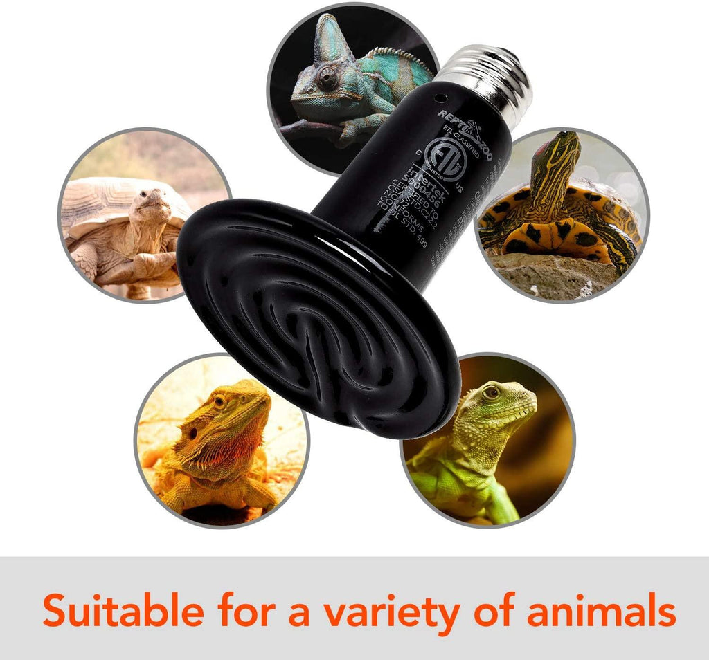 REPTI ZOO 100W Reptile Ceramic Heat Emitter Heating Bulb Black for Reptiles Pets Ceramic Infrared with No Light Emitted - REPTI ZOO