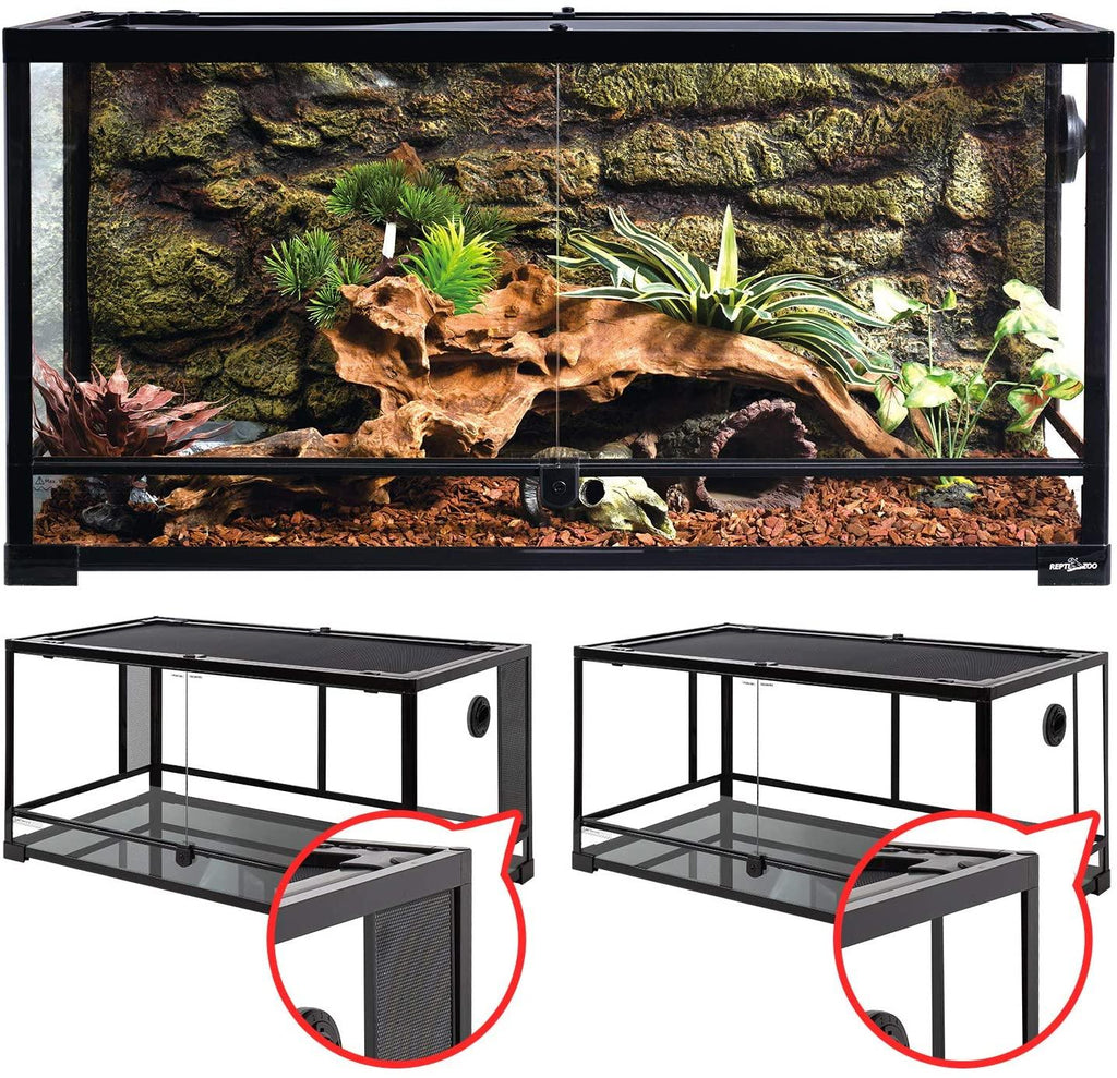 50 Gallon 36" x 18" x 18" Reptile Terrarium 2 in 1 Side Meshes Glasses and Side Full Glasses Double Hinge Door bearded dragon or snake tank RK0119P - REPTI ZOO